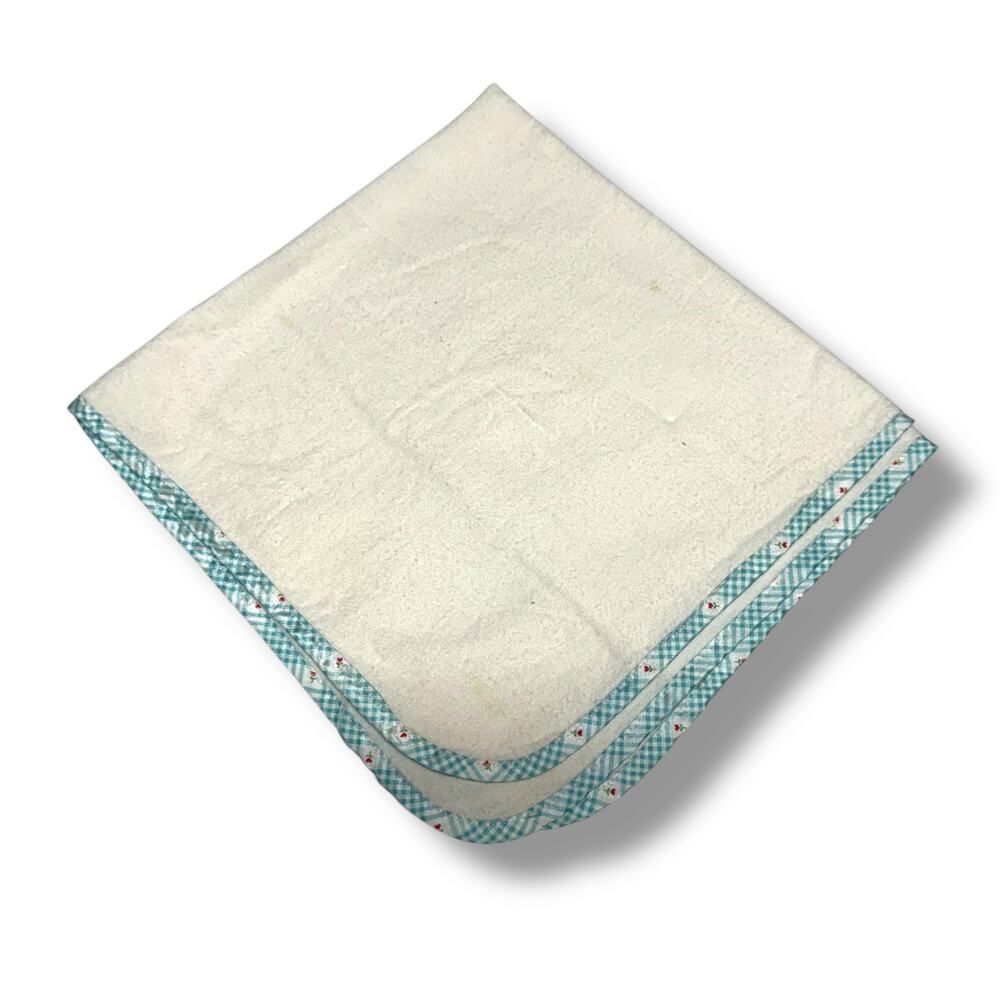 American Girl Doll Bitty Baby White Blanket Blue Trim Flannel
